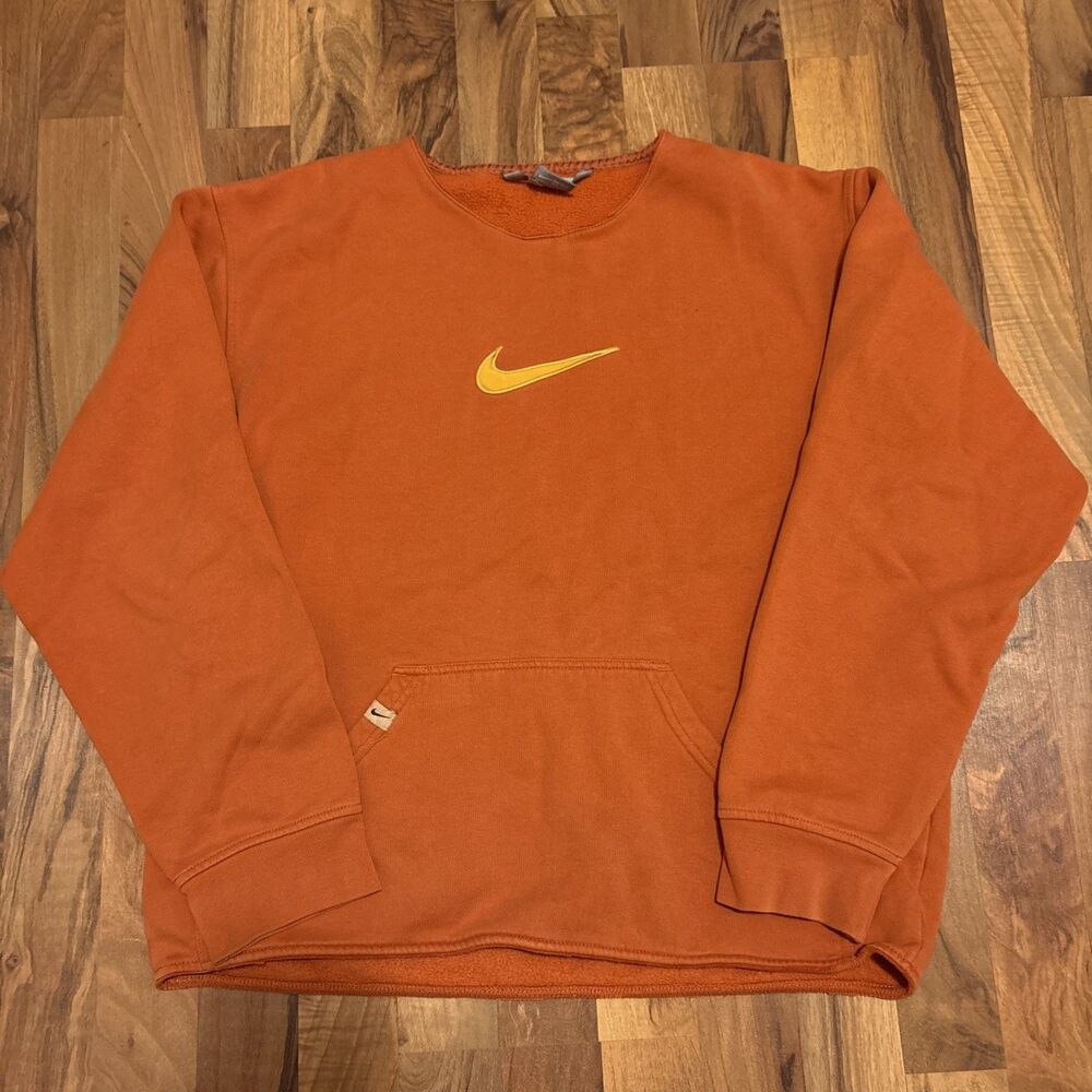 Y2K 90s Vintage Nike Center Swoosh Crew Neck Orange Crème Size Large Check Desc
